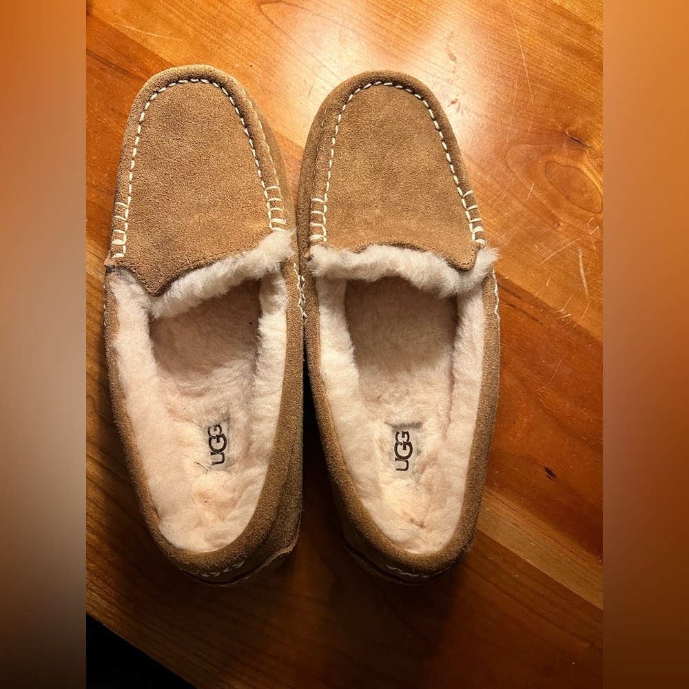 UGG Chestnut Suede Shearling Moccasin Slippers - Picture 3 of 5